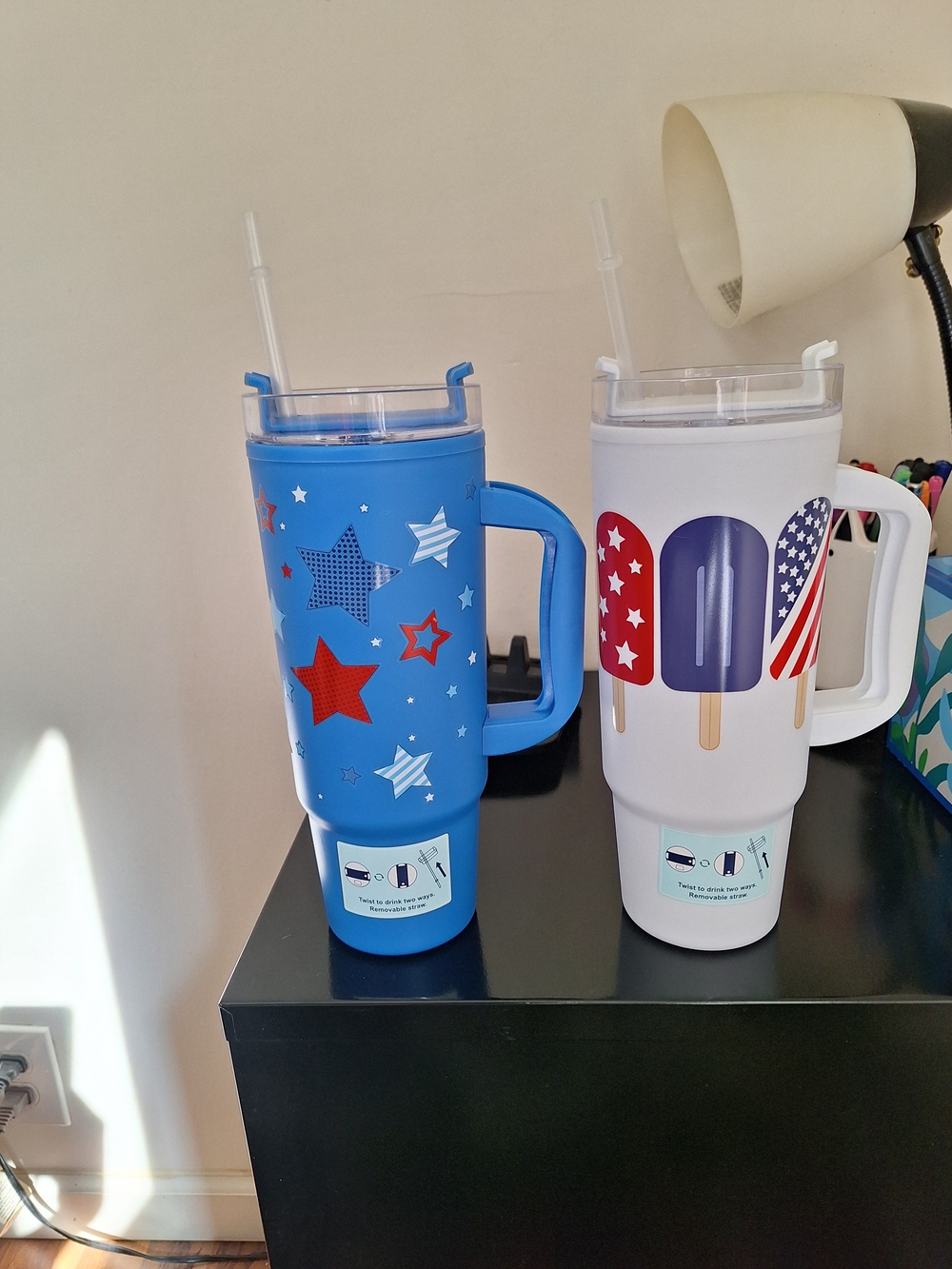 Blue Star Insulated Travel Tumbler with Handle and Straw